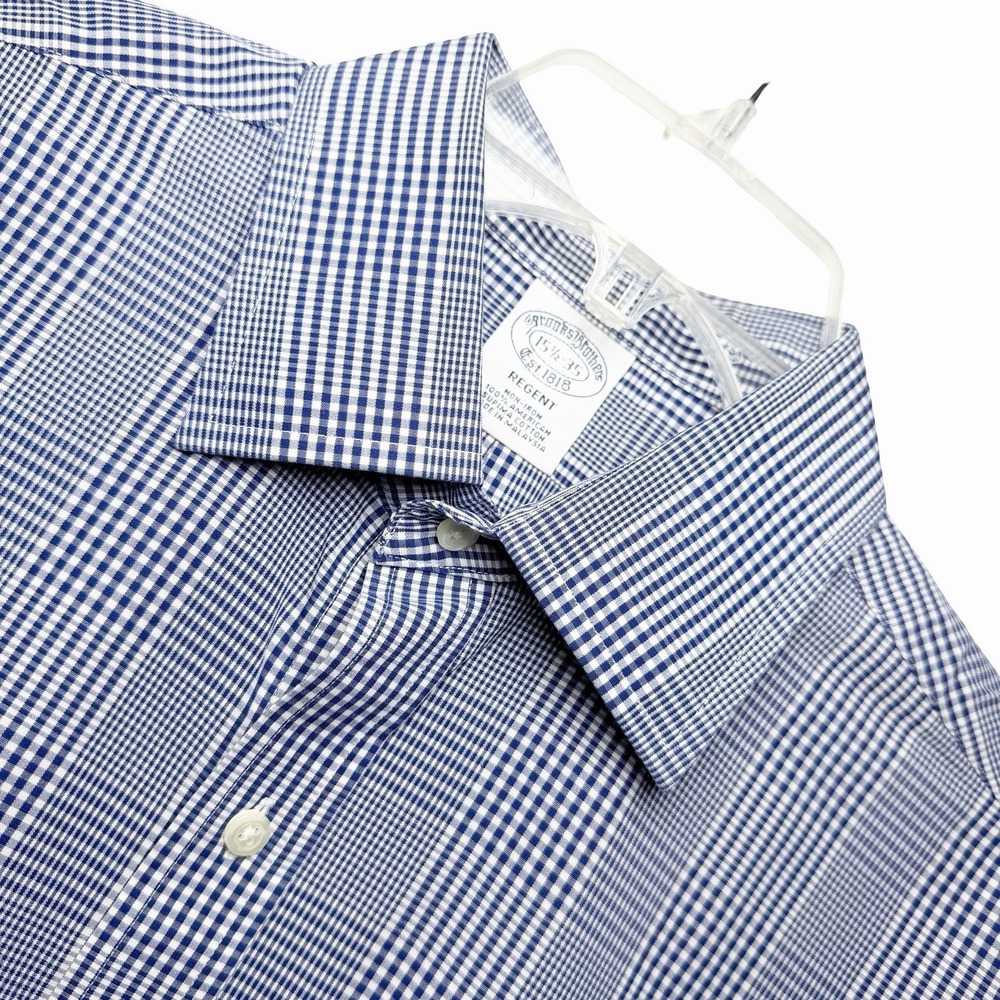Brooks Brothers Regent Dress Shirt Mens 15.5 35 Blue Glen Plaid Supima Cotton